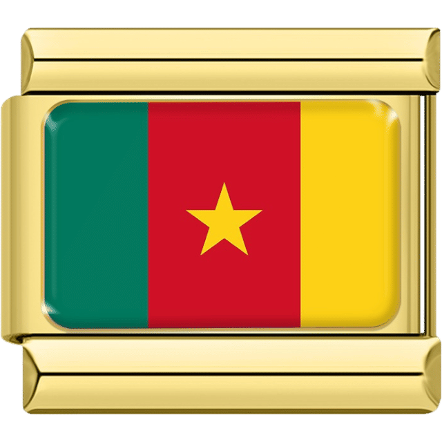 Italian charm featuring the flag of Cameroon with green, red, and yellow vertical stripes and a yellow star in the center